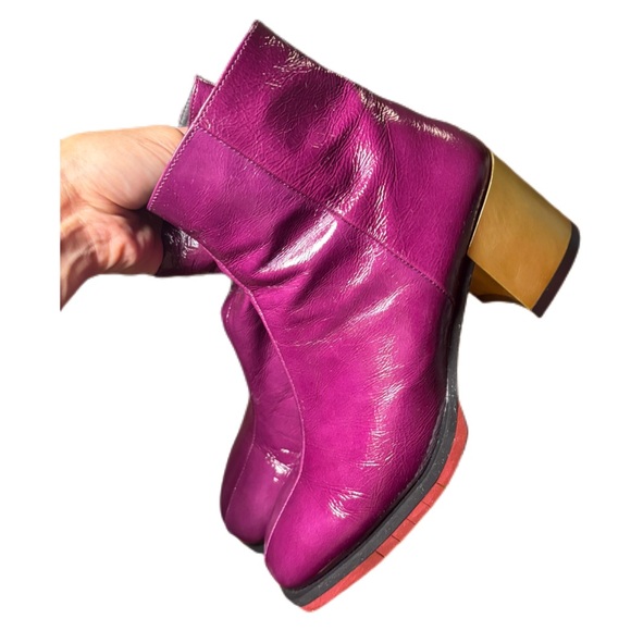 Kanna Made in Spain Purple Patent Leather Gold Heel Ankle Boots - Picture 7 of 16